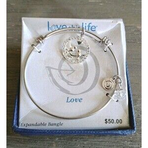 Love This Life Love Birds Heart Silver Plated Adjustable Bracelet New